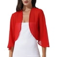 thumbnail image 1 of Kaerm Boléro en Chiffon Transparent à Manches 3/4 pour Femmes, Veste Ouverte pour Mariage, Robe de Soirée Rouge 3TG, 1 of 7