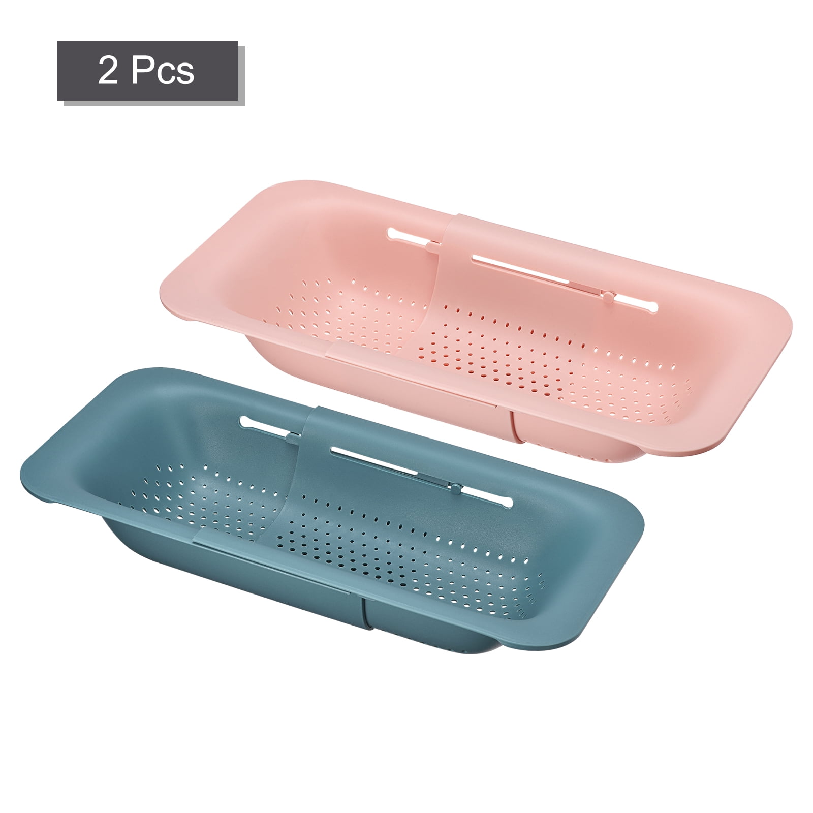 Unique Bargains Collapsible Food Colander Kitchen Plastic Basket for Food 2 Pcs Pink, Green