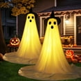 thumbnail image 3 of Dserhfy 55" Solar Ghost Light for Halloween Outdoor Decoration Waterproof Light Up Standing White Ghost with Witch Hat for Front Porch Yard Gardens Tree Lawn Decor, 3 of 8