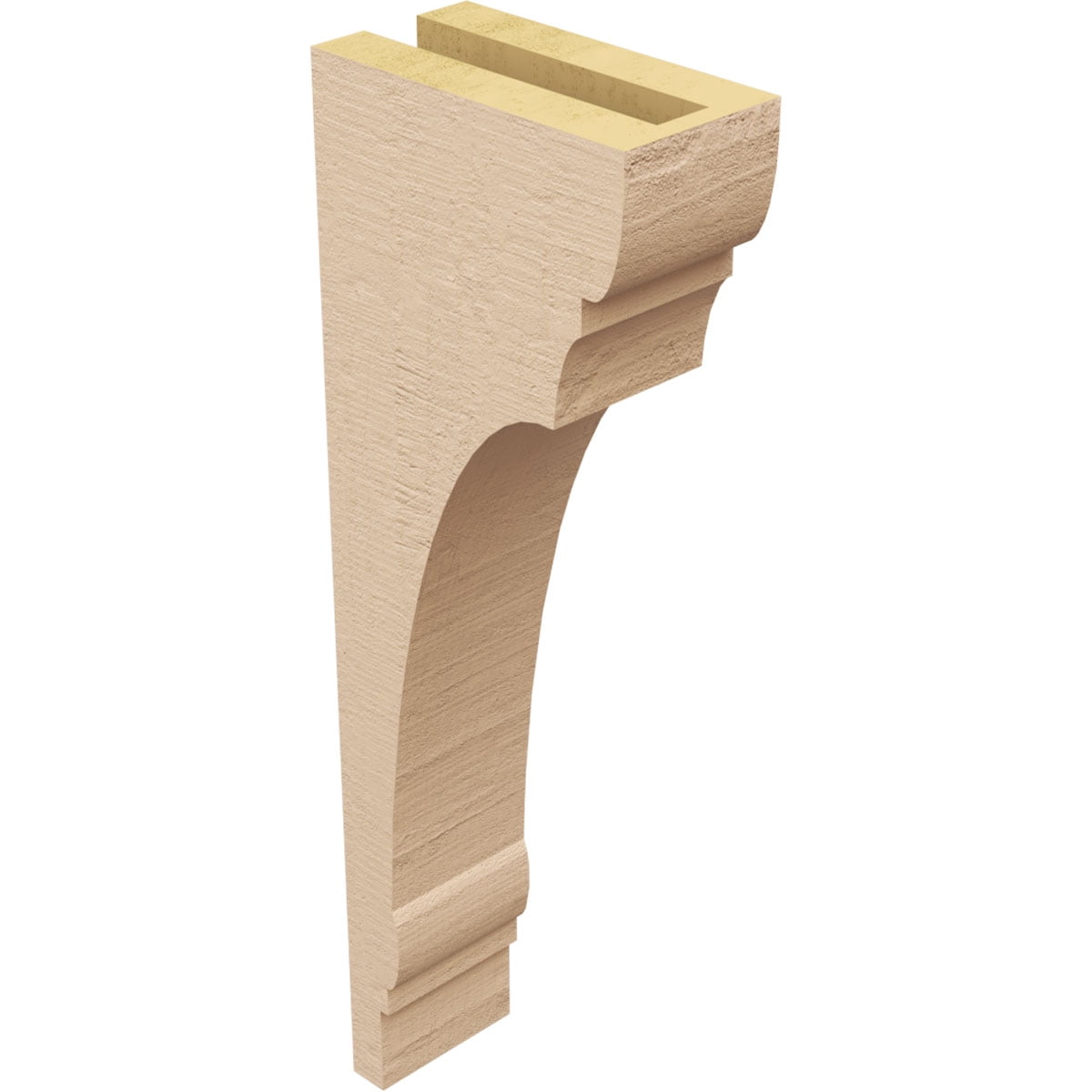 3"W x 6"D x 18"H Thin Hughes Rough Cedar Woodgrain TimberThane Corbel, Primed Tan