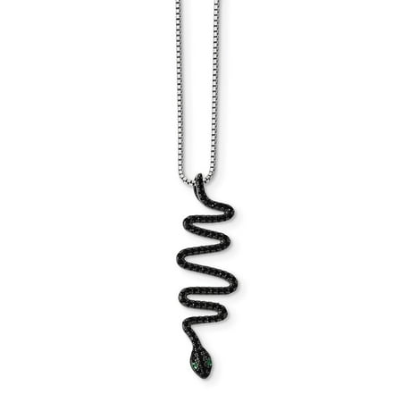 Brilliant Embers Sterling Silver Green and Black Spinel Snake Charm Pendant with 18
