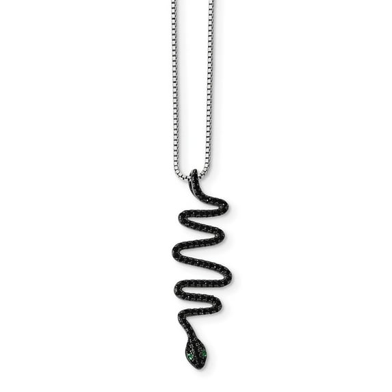 White Sterling Silver necklace with pendant Black Spinel