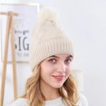 thumbnail image 2 of CoCopeanut Topi Wanita Baru Topi Beanie Musim Dingin Topi Rajut Inti Benang Putar Topi Anak Perempuan Topi Wanita Musim Gugur dengan Bulu Topi Pom Pom Winte untuk Wanita, 2 of 6