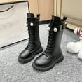 thumbnail image 2 of CAICJ98 Boots Girls Leather Combat Boot Side Zipper Punk Goth Lug Sole Mid Calf Horse Riding Boots Kids (Little Kid/Big Kid),3.5, 2 of 7