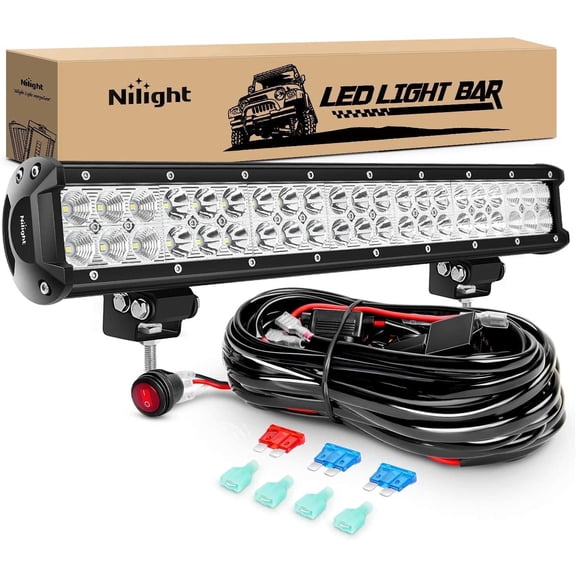 Nilight LED Light Bar 20 Inch 126W Spot Flood Combo Led Off Road Lights with 16AWG Wiring Harness Kit-One Lead