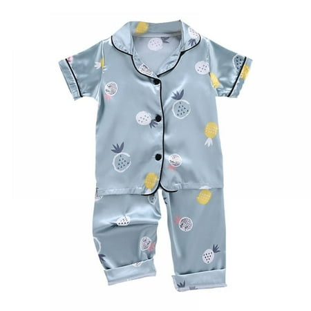 

Summer Baby Girl Boy Cotton Pajamas Set Pineapple Print Short Sleeve Button Down Pajama Shirt Top+Shorts Bottoms Sleepwear Outfits