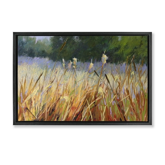 Stupell Industries Country Summer Reeds Landscape & Nature Painting Black Floater Framed Canvas Art Print Wall Art, 25 x 17
