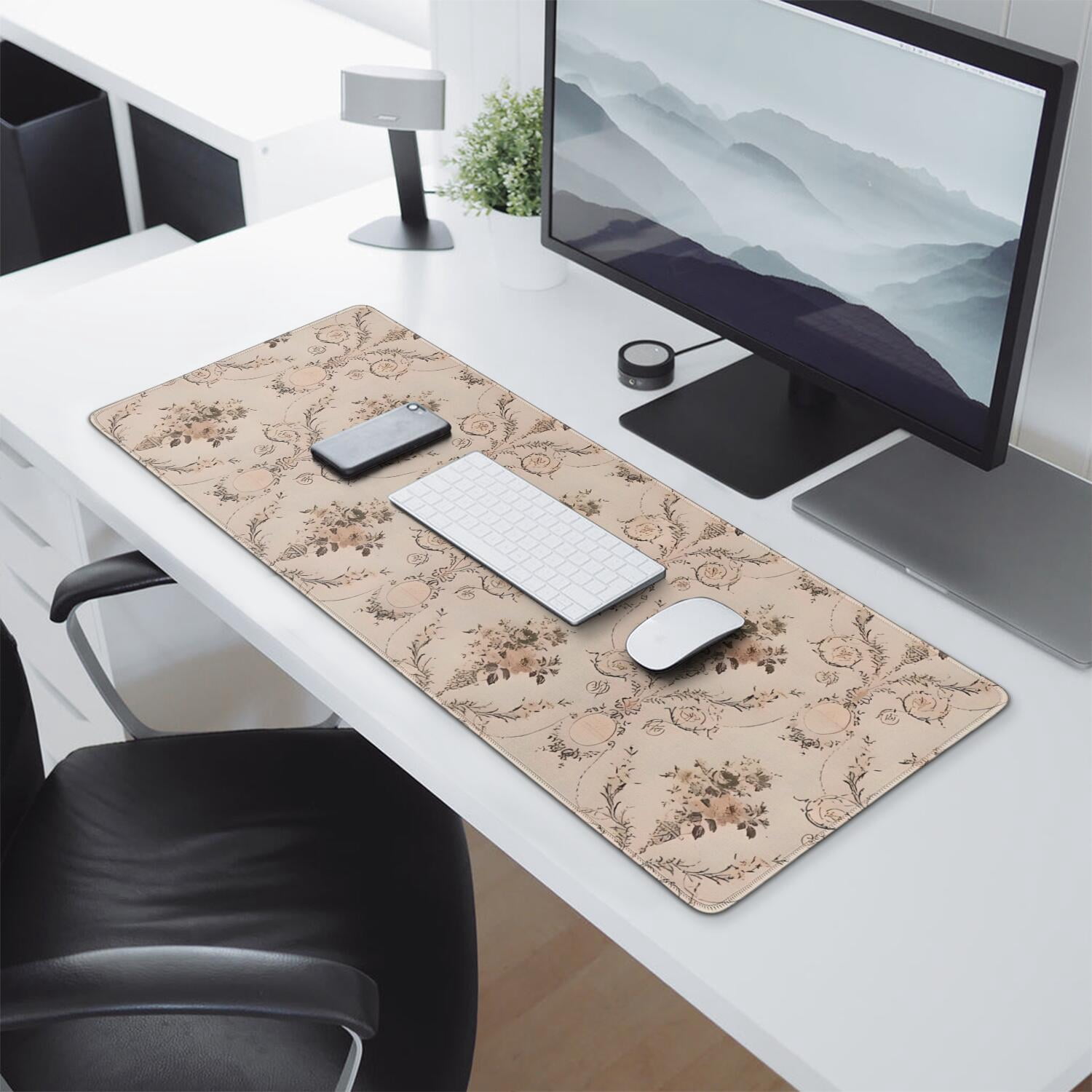 Long Mouse Pads for Desk,Pioneer Flower Floral Print Pattern Desk Mats on Top Of Desks, Desk Mouse Pad Extra Large with 3mm Non-Slip Base and Stitched Edge for Gaming,Office,Work,Home 31.5"x11.8"