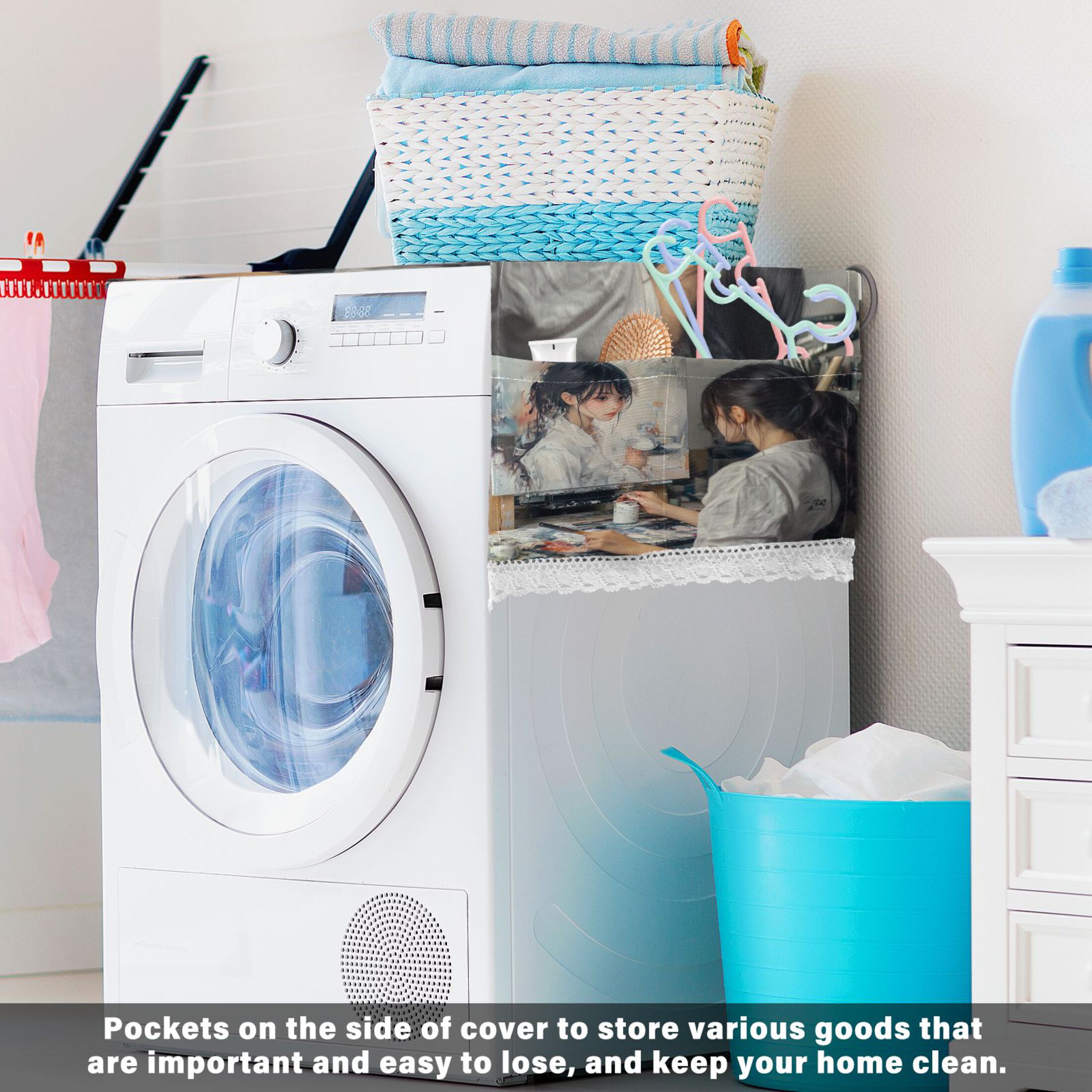 The Girl Who PaintsWasher and Dryer Covers Dust-Proof and Oil Resistant Fridge Cover with 4 Storage Pockets Washing Machine Top Cover for Laundry Kitchen Home 51.2 x 22 In