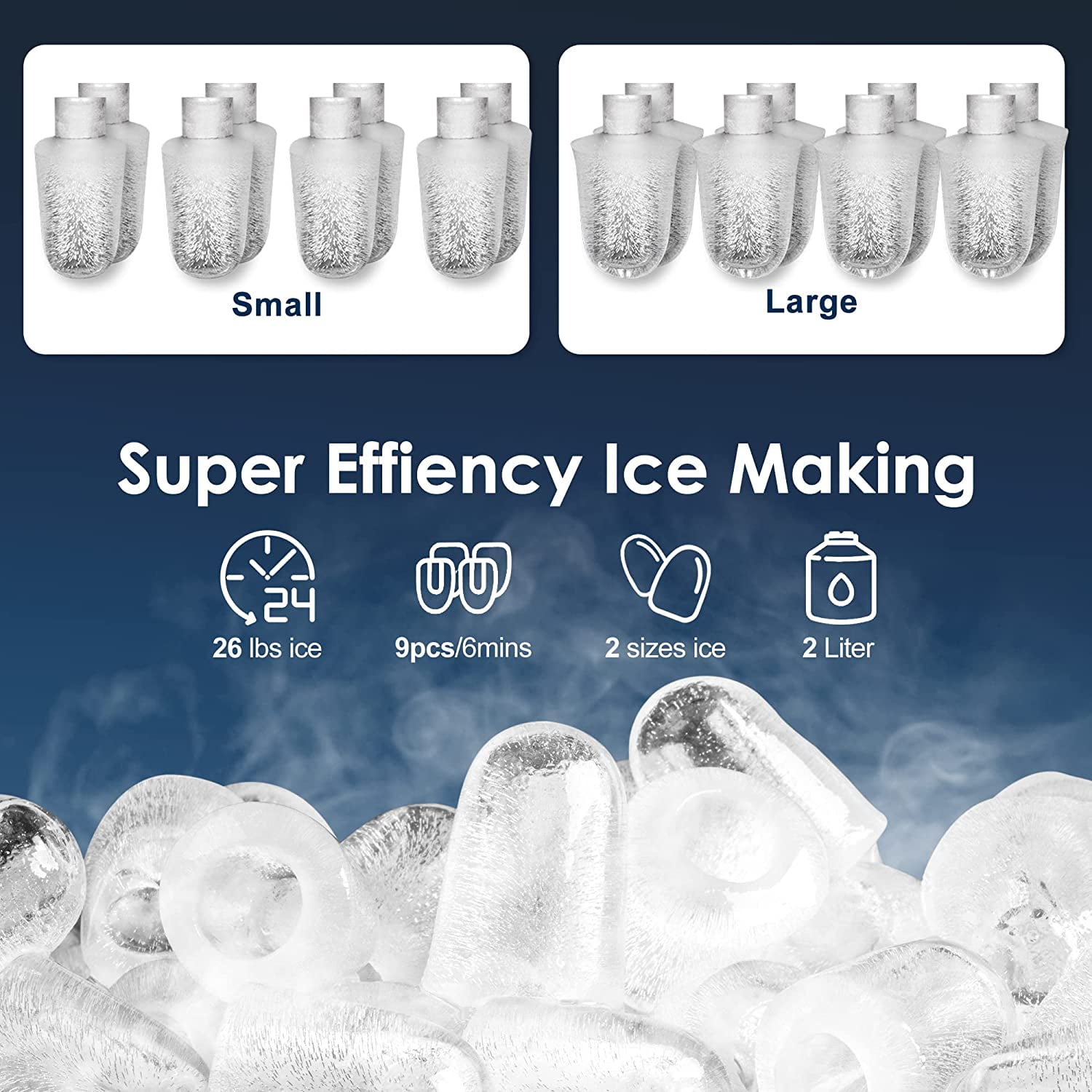 Euhomy 26 Lb. Daily Production Bullet Clear Ice Portable Ice Maker