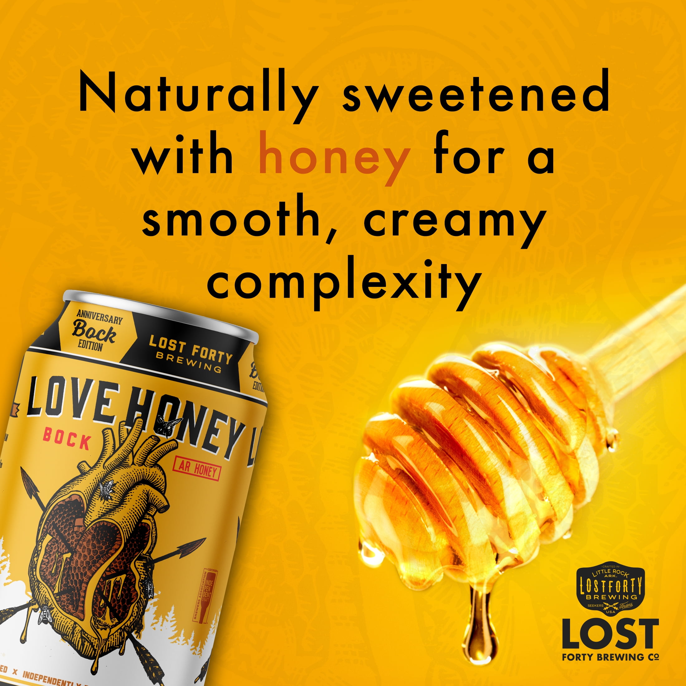 Lost Forty Brewing Love Honey Bock Craft Beer,12 fl oz 6 Pack Cans