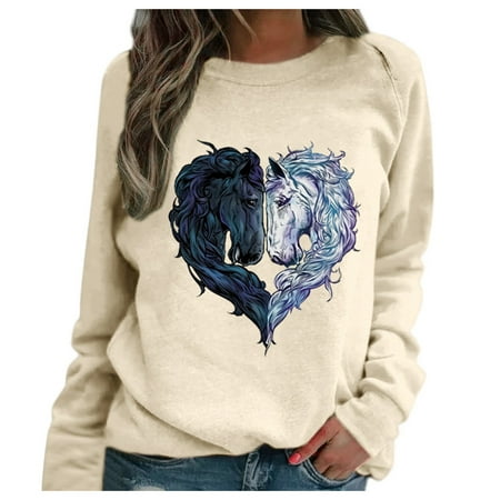 

LBECLEY Workouts Shirts for Women Sleeve Tops Casual Heart-Shaped Head Women s Printing Long Raglan Blouse Horse Women s Blouse Pajama Top Short Sleeve Women Beige Xxl
