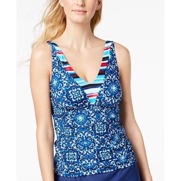 24Th Ocean Blue Multi Colorblocked Neck Viva La Frida Printed Tankini Top S