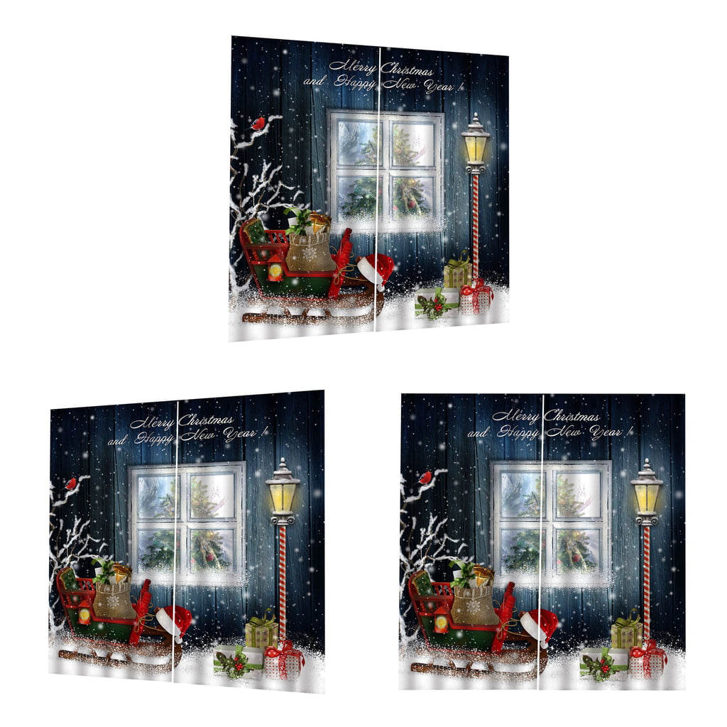 Waterproof 3D Christmas Window Curtains for Home Bedroom Wall Decor 2 Panels 