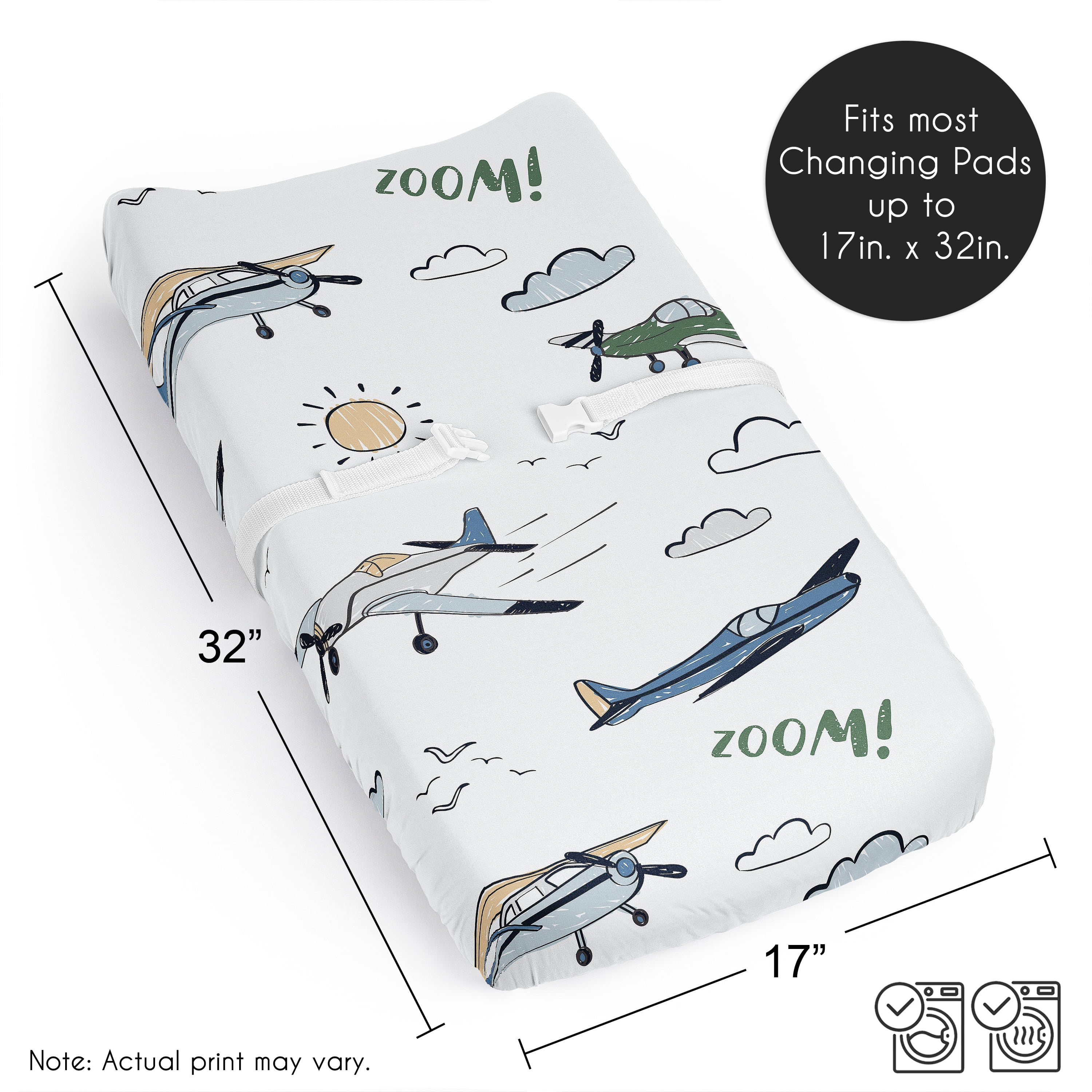 Sweet Jojo Designs Airplane Green and Blue Boy Changing Pad Cover Sheet