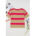 thumbnail image 6 of Women's Pink Stripe Colorblock Short Sleeve Lightweight Sweater | [ZhiHiMeRi] | (US 12-14)L, 6 of 12