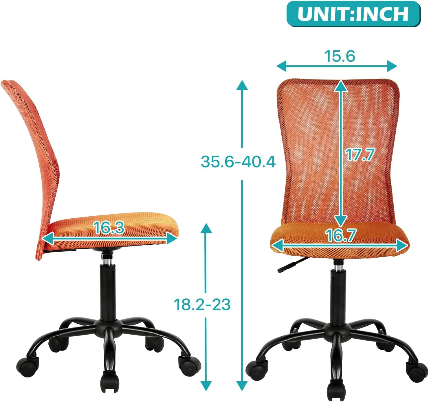 NiamVelo Executive Office Chair Armless Computer Chairs Adjustable Desk Chair with Lumbar Support for Teens Adults, Orange