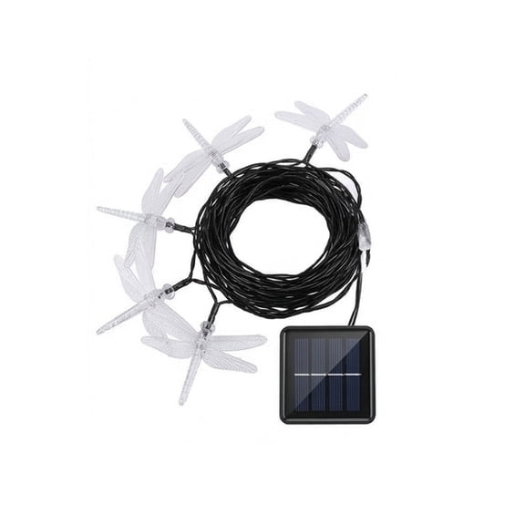 Solar Powered Dragonfly String Lights 1.5M 10 LED with Steady & Flash Modes Waterproof Outdoor Decor for Patio Garden Pathway Balcony（warm tones）