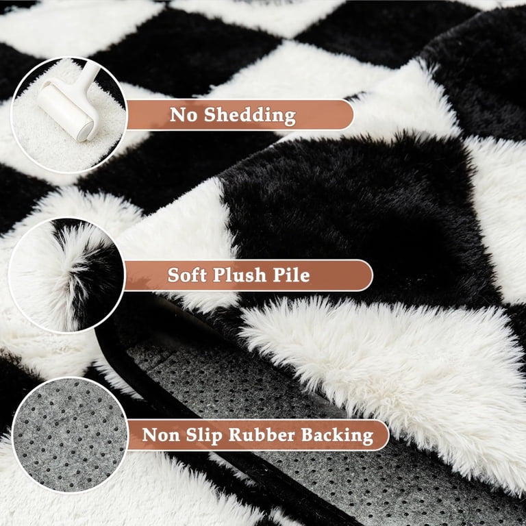 RLESO Checkered Rug 5.25X7.55 for Kids Room Black and White Soft Shag ...