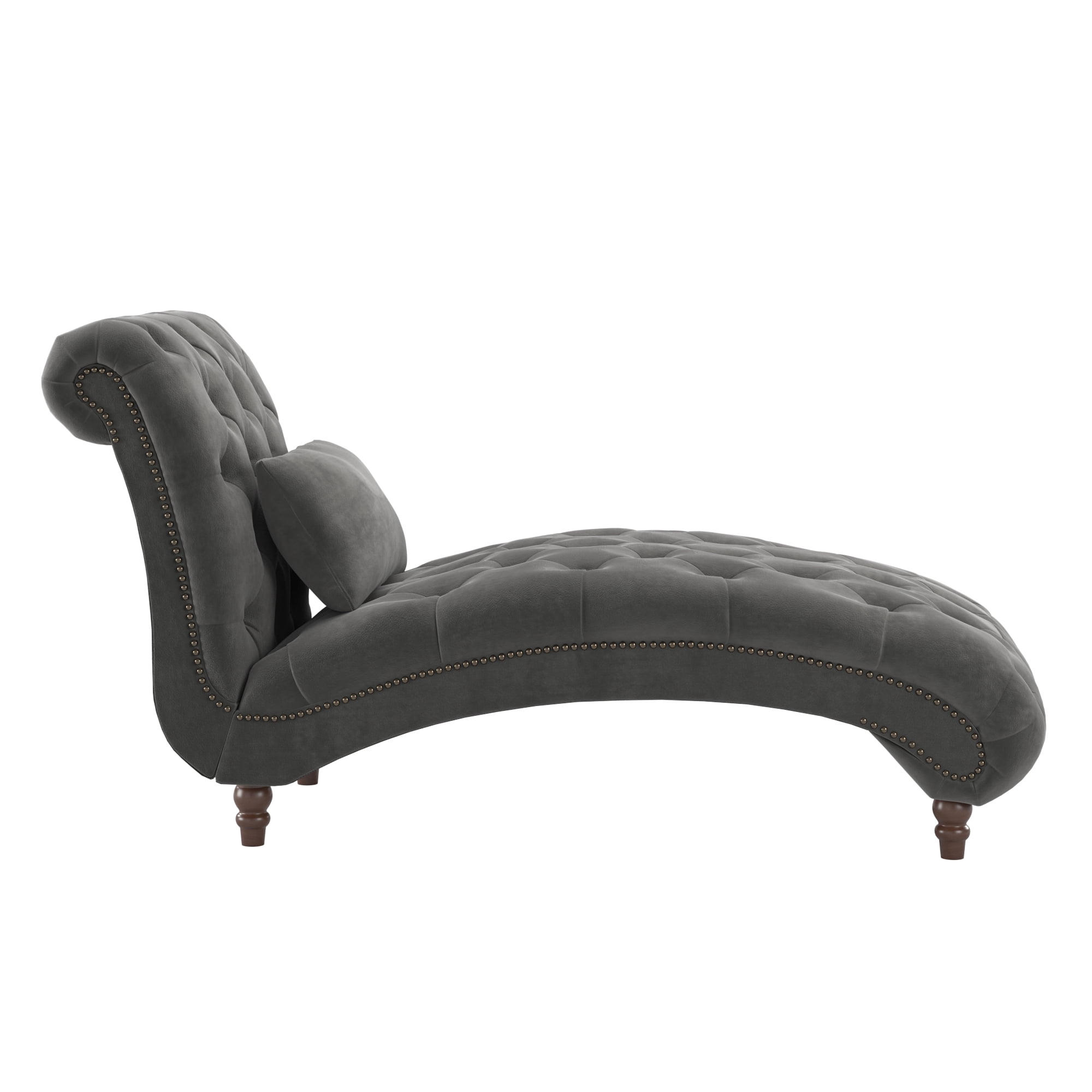 Weston Home Bowman Tufted Armless Chaise with Matching Pillow, Dark Gray Velvet