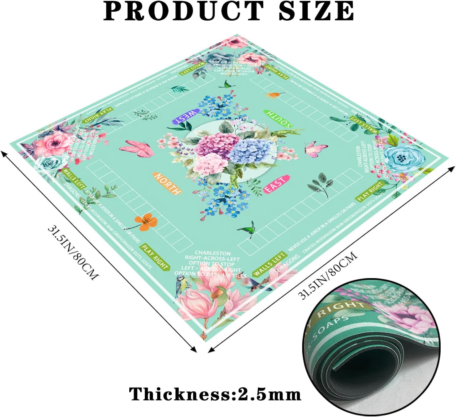 mahjong mat for table with Drawstring Bag/31.5Inch/american mahjong table cloth with rules mats,Noise Reduction Anti-Slip game mat for table,for Mahjong/Poker/Board Games/Card Games/Dominoes (blue)
