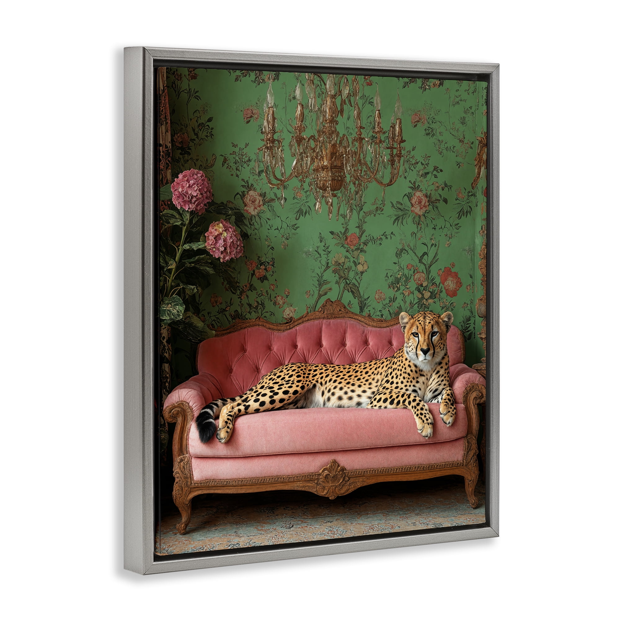 Stupell Industries Ornate Sophisticated Leopard Lounging Gray Framed Floater Canvas Wall Art, design by Scott Stulberg