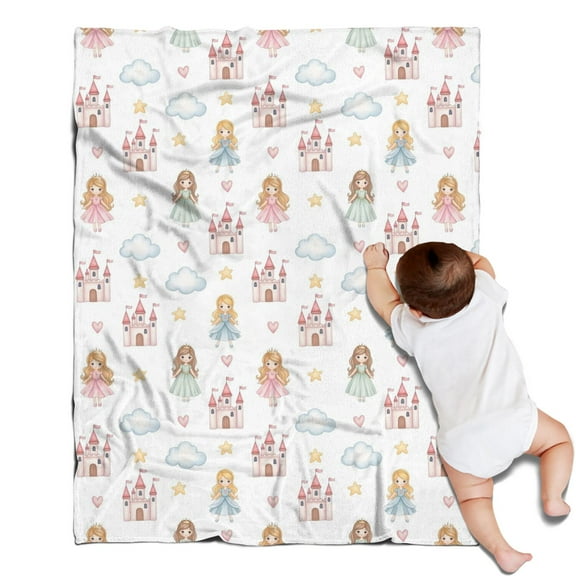 White Princess Castle Pattern Blanket,Comfortable Soft Flannel Throw Blanket,All Season,Warm Lightweight Blankets for Sofa Bed Couch Living Room Chair,30"x40"