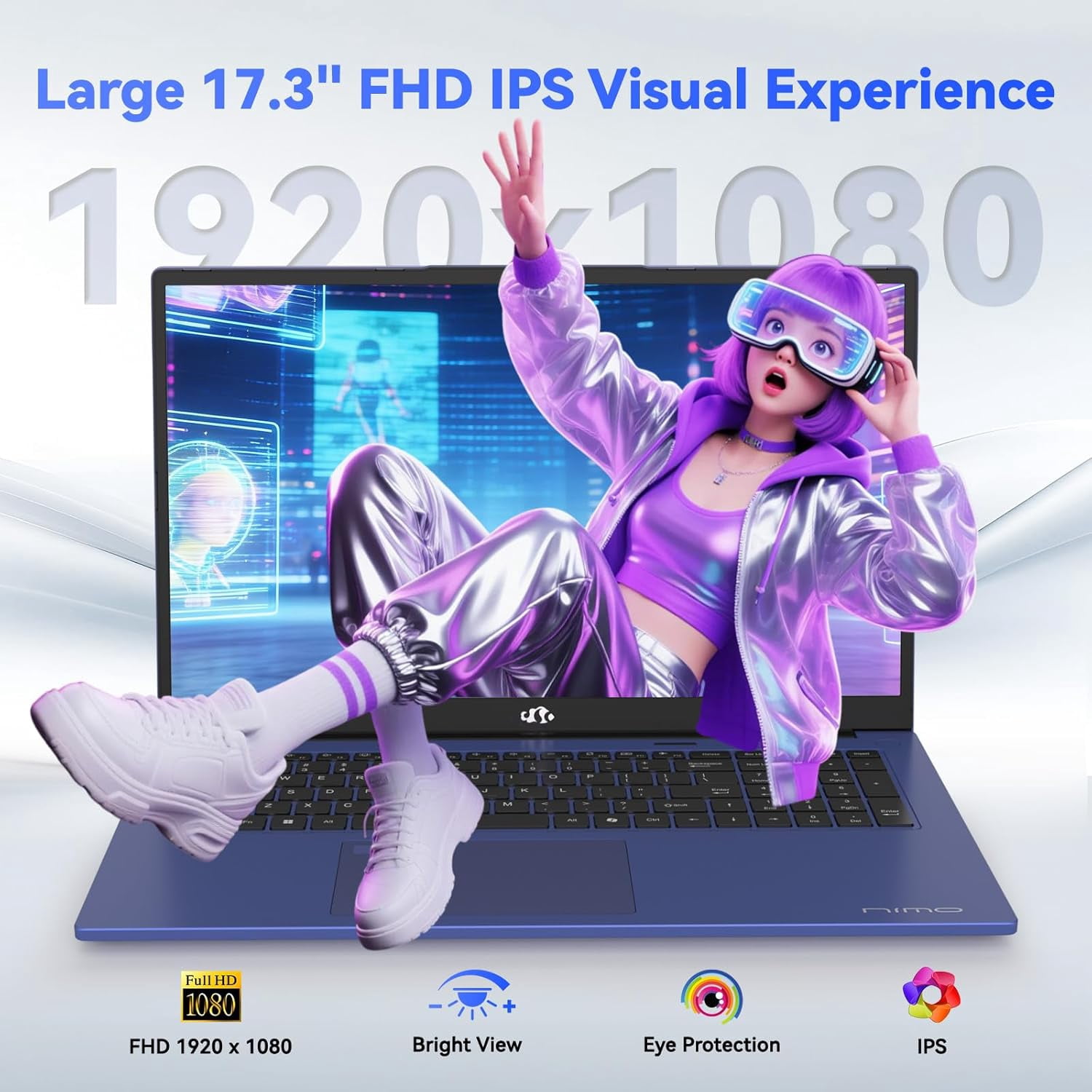 17.3" IPS FHD Gaming Laptop AMD Ryzen 7 7735HS 16GB DDR5 RAM 256GB SSD (Up to 4.75GHz, Beat i7-12650H) with AMD Radeon 680M Graphics 180° Viewing Dual-Fan Cooling