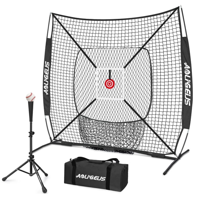 Red de práctica de béisbol AOLIGEIJS 183 x 183 cm con tee y zona de strike
