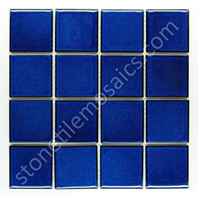 Square Tile Cobalt Blue Porcelain Mosaic Shiny Look 3x3