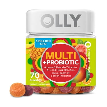 OLLY Adult Daily Multi   Probiotic Gummy, Digestive Supplement, Zinc, Antioxidants, Tropical, 70 Ct