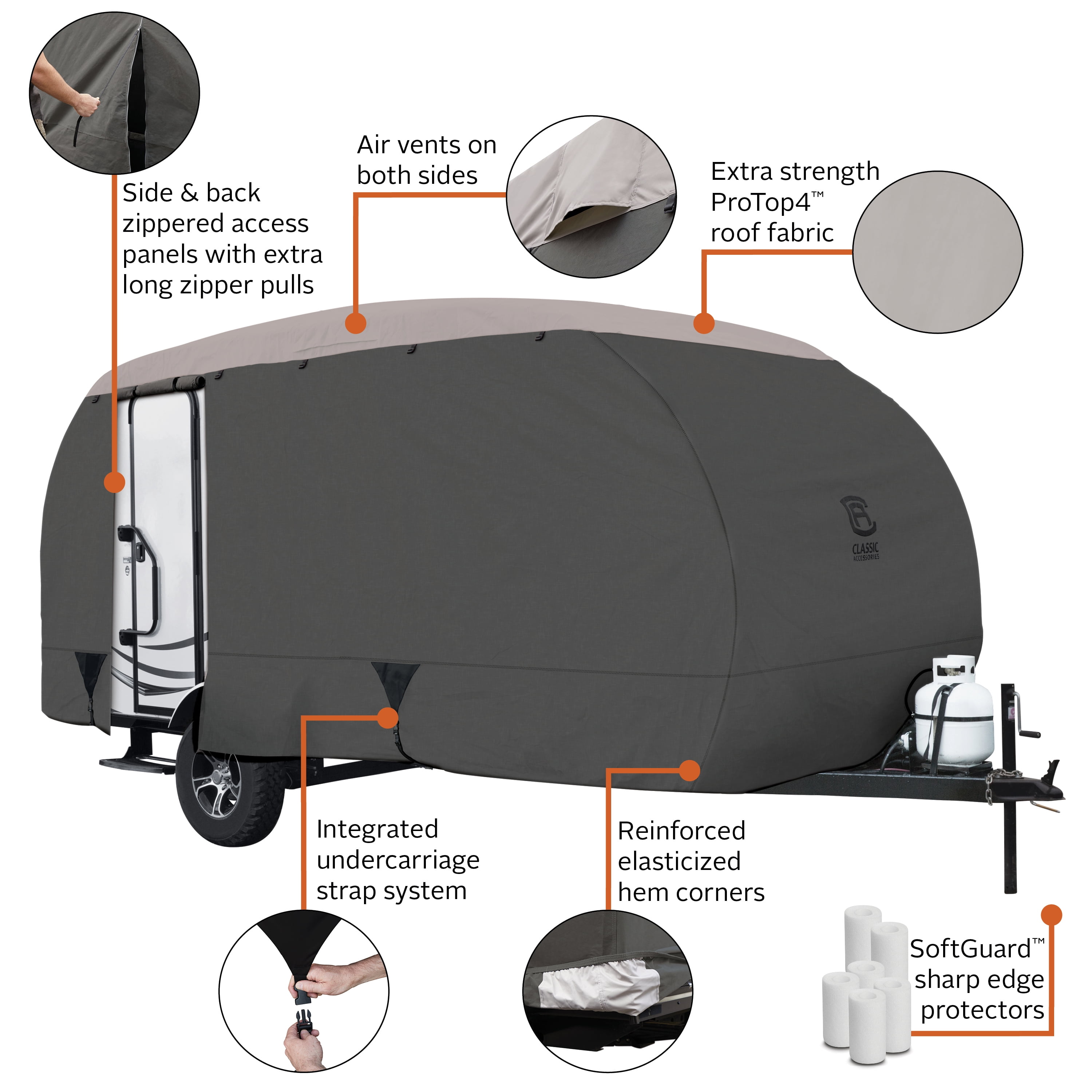 Classic Accessories ProTop4 R Pod & Sloped Travel Trailer Cover,FITS R PODS AND SLOPED TRAVEL TRAILERS UP TO 16'2"L MODEL 2
