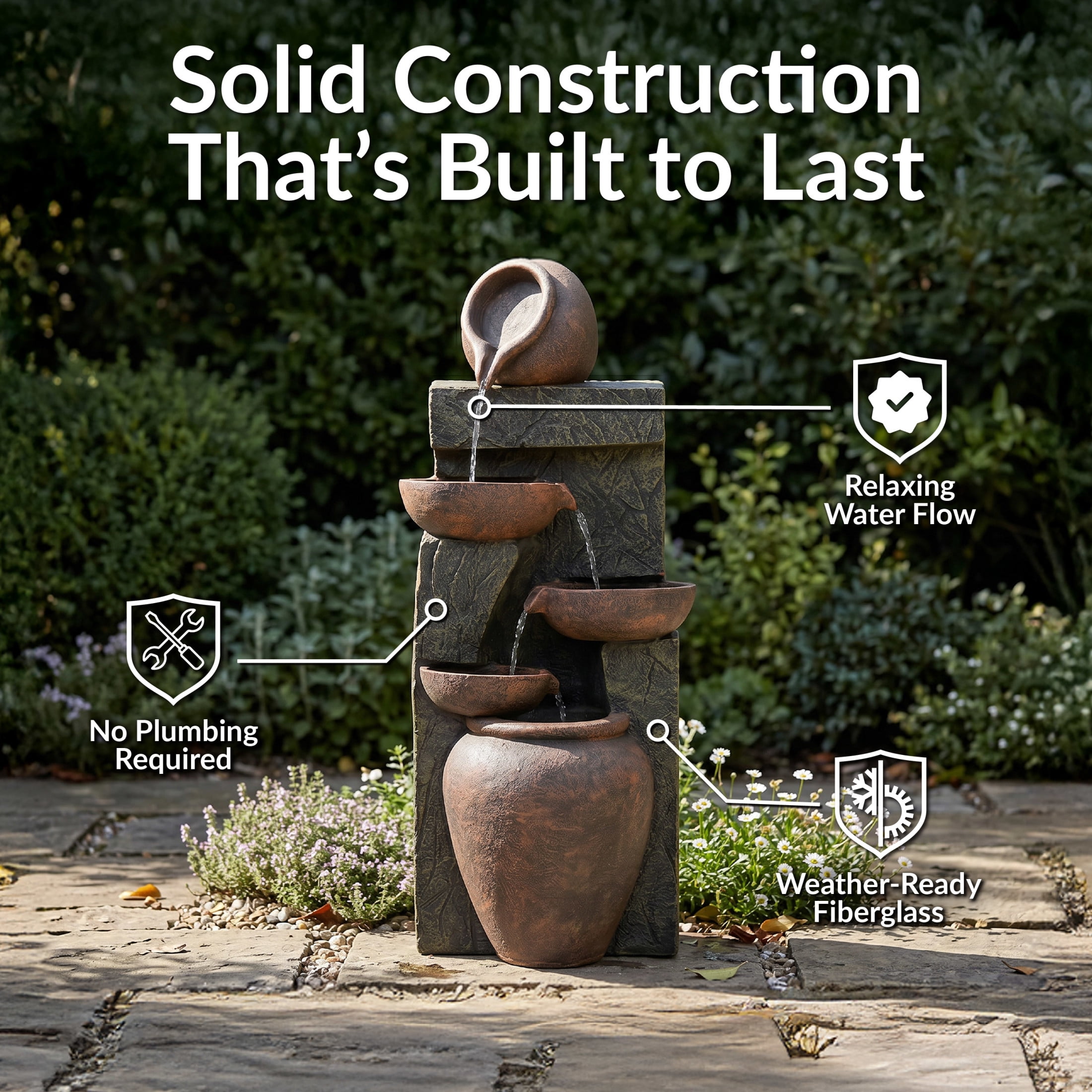 Sunnydaze Cascading Earthenware Pottery Stream Outdoor Water Fountain