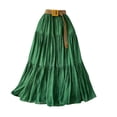 thumbnail image 2 of Women's Flowy Maxi Skirt, Solid Color High Waist Elastic Beach Skirt, Loose Casual Long Skirt for Vacation, Summer Outfits and Boho Style,Green,One Size, 2 of 8