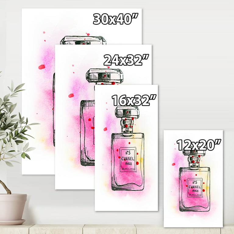 Designart ' Perfume Chanel Five Pink Strokes ' French Country Canvas Wall Art Print