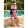 thumbnail image 6 of Cenuakty Newborn Baby 3M 6M 12M 18M 2T 3T Boy Swimsuit Set 4th of July America Flag Print Mock Neck Long Sleeve Rash Guard Swimwear and Sun Hat, 6 of 9