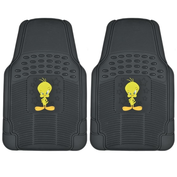 BDK Tweety Bird Car Floor Mats, Officailly Licensed Warner Bros Looney Tunes, All Weather Interior Auto Protection, Heavy Duty Rubber Liners for Car Truck Van SUV, Black (WBMT-1172)