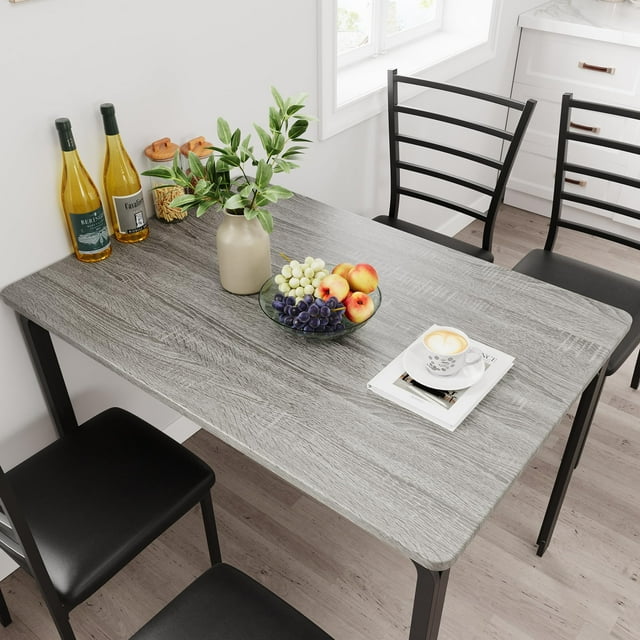 Small Table and Chairs Set of 2, Dining Table for 2, Dinette Set for 2, Square Dinner Table Set, 3 Piece Kitchen & Dining Room Sets for Small Space, Apartment, Home Office,Gray