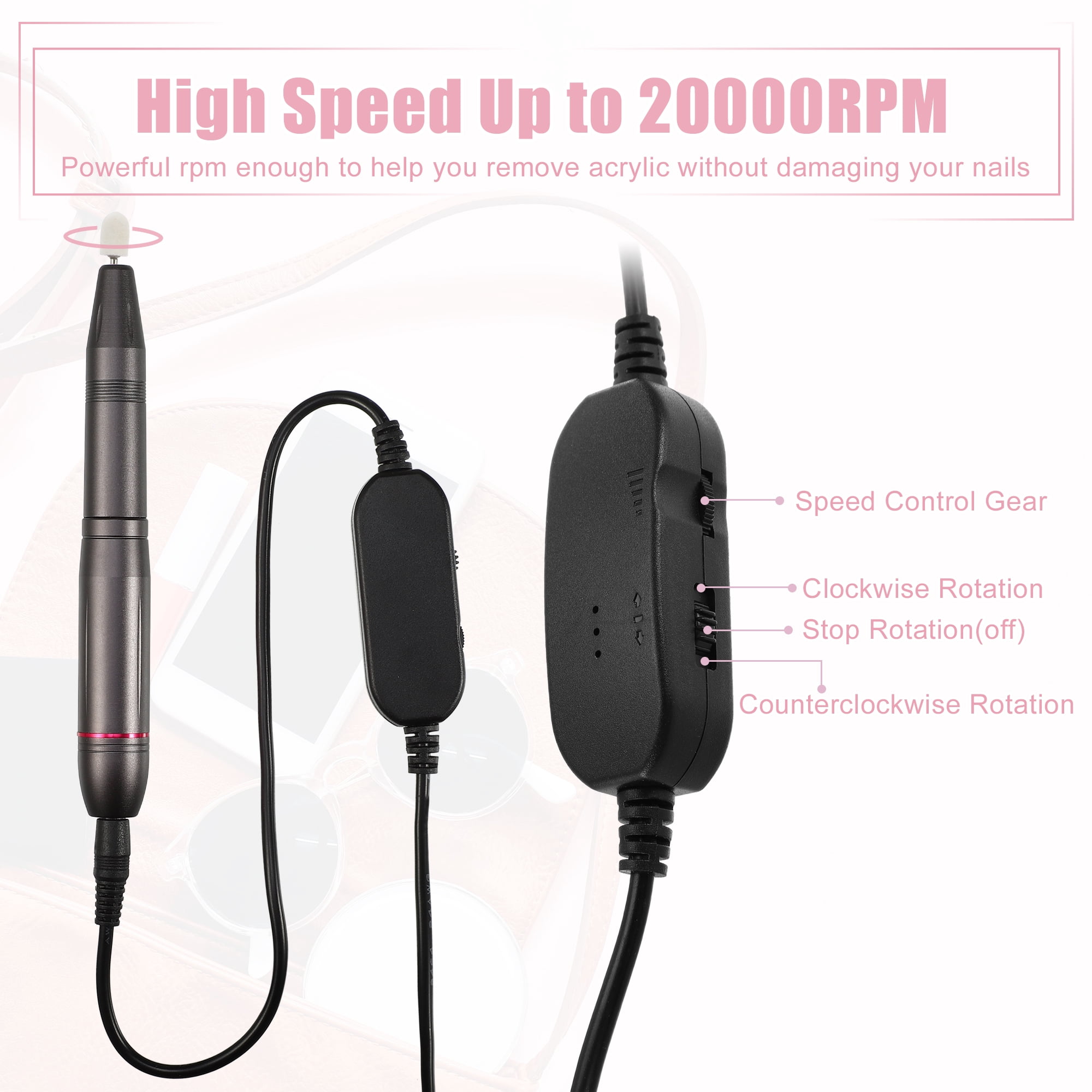 Unique Bargains Electric Nail Drill Kit 20000RPM Nail Drill Machine Nail Drill for Manicure Pedicure Polishing Deep Gray