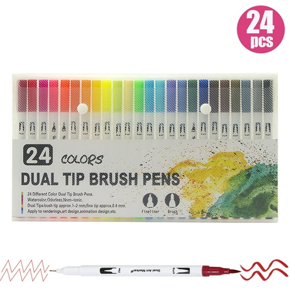Brush Pen,Colors Dual Markers Set Brush 24 Colors Dual Pens Art Markers Art Markers Set Brush Pens Brush Tips Set Brush Watercolor Color Pens Eryue Qisuo 24 Colors