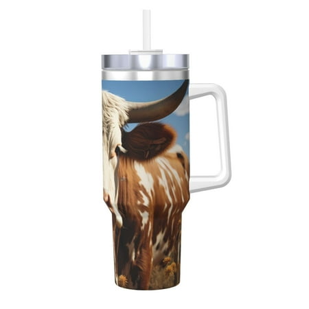 

KLL Cute Daisy Cow Print 40oz Stainless Steel Insulated Car Cup Coffee Mug with Spillproof Lid - Keep Your Drink Hot or Cold on the Go