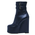 thumbnail image 2 of FSJ Women Fashion Round Closed Toe Ankle Boots Platform Wedge High Heel Punk Booties Buckled Strappy Side Zipper Party Shoes Size 8 Navy, 2 of 4