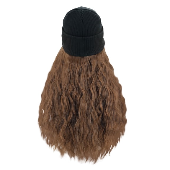 Hooded Wig Knit Hat - Long Curly Hair, High Temperature Wire, for Women's Daily/Fashion Wear