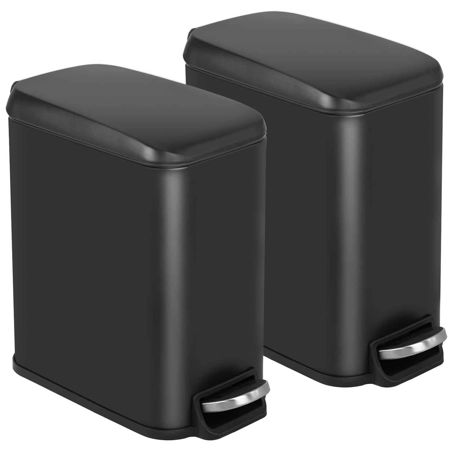 CL.HPAHKL 5L / 1.3 Gallon Slim Step Trash Can, Stainless Steel Bathroom Trash Bin with Lid & Removable Inner Bucket, Pedal Garbage Can for Bathroom,Bedroom,Home Office (2, Black)