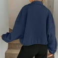 thumbnail image 4 of WTOBBY Women's Fashion Solid Color Baseball Jacket with Long Sleeve, High Neck, Drawstring Hem, and Pockets,Navy XL, 4 of 7