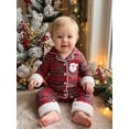 thumbnail image 5 of Cjfdfy Newborn Baby Girls Boy Christmas Fall Clothes Santa Claus Reindeer Embroidery Plaid Pajamas Lapel Button Up Fuzzy Trim Long Sleeve Jumpsuit Infant Christmas Fall Winter Romper, 5 of 9