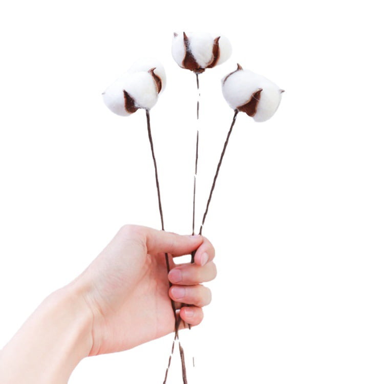 Cotton simulation single kapok bouquet dried flower home decoration photo props Flower arrangement accessories 10 PCs/handle - white