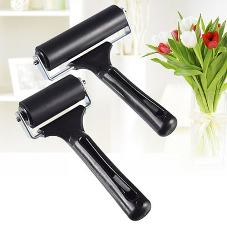 Masteelf Rubber Rollers with Heavy Duty Metal Frame for Craft Use Easy to Clean and Hold 2pcs Black