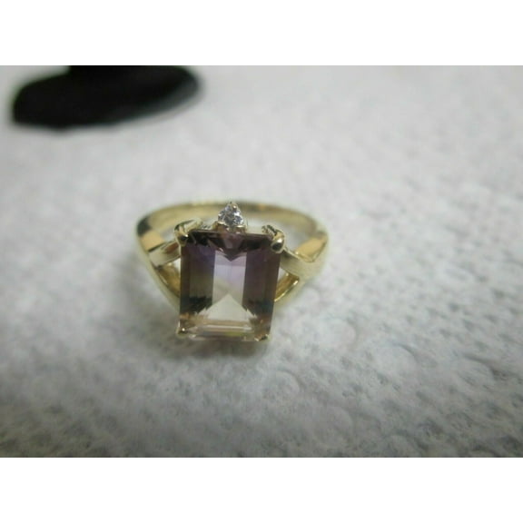 14k Yellow Gold Plated Ametrine Ring Set Two Small Accent Diamonds