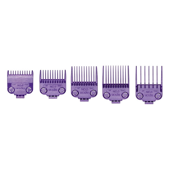 Andis 01410 Professional Master Clipper Guards - Dual Magnet Comb Set – Small, fits for MBA, MC-2, ML, PM- & PM-4, Waterproof – Purple, Set of 5